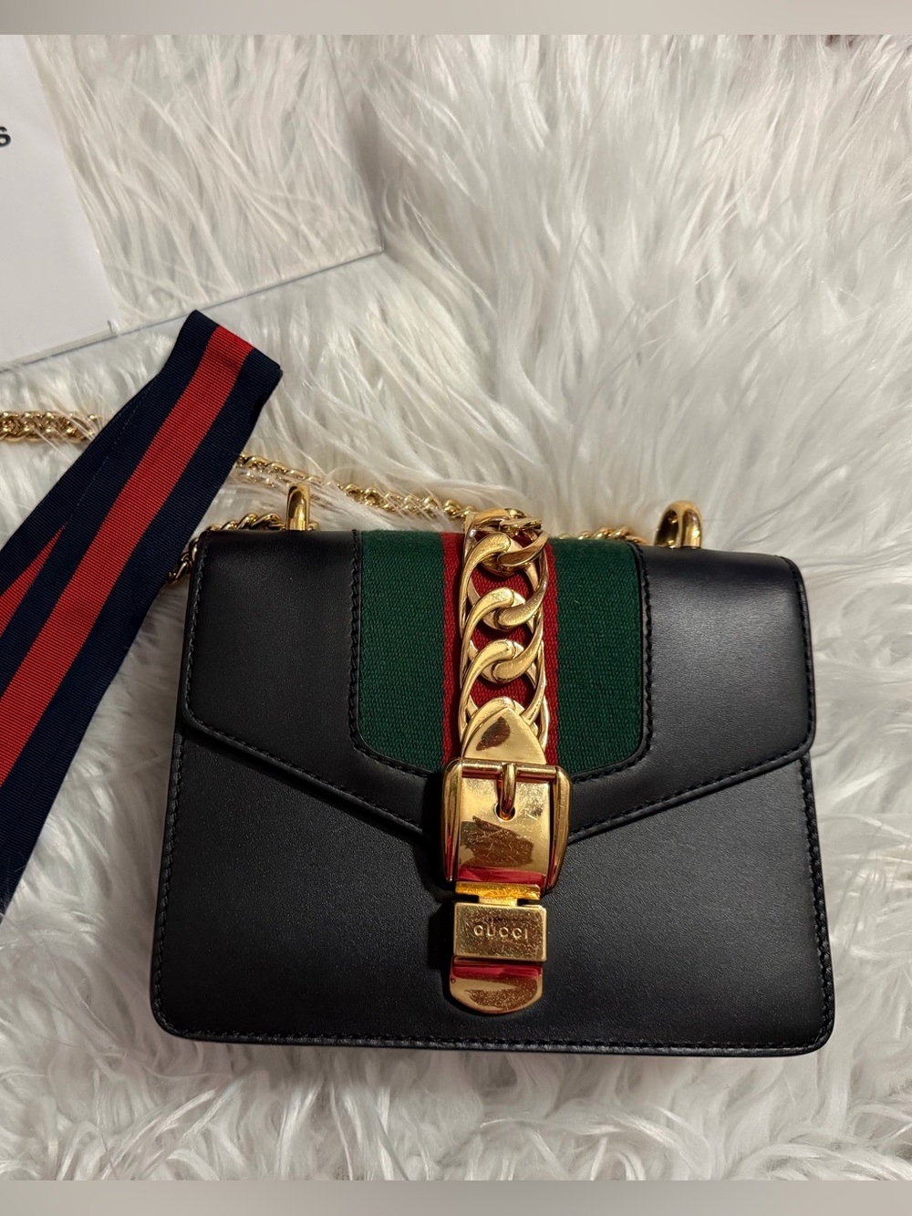 GUCCI Black Leather Sylvie Shoulder Bag / Crossbody